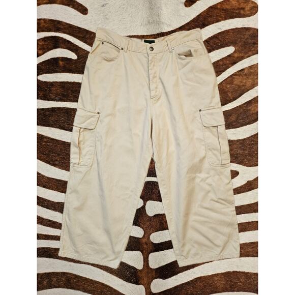 Vintage 90s Y2K JEAN PAUL GAULTIER Cream Wide Leg Utility Cargo Pants Sz M - Picture 1 of 12